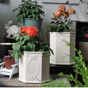 加仑树脂花盆加厚耐用日式复古白色绿植花园园艺花盆阳台装饰摆件