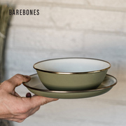 BAREBONES美国北邦珐琅搪瓷餐具系列美式复古金色镶边碗杯盘套装