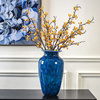 现代简约孔雀蓝玻璃花瓶摆件客厅插花客厅玄关样板间售楼部花器