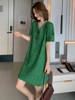 绿色蕾丝连衣裙女夏欧洲站欧货，女装潮高级感显瘦气质a字雷丝裙子