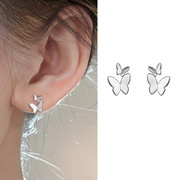 S925纯银饰双蝴蝶耳钉女甜美气质小众设计高级感养耳洞耳环耳骨钉