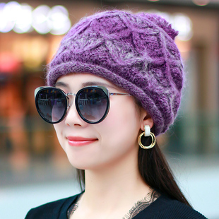 毛线帽子女冬天韩版休闲手工编织加绒保暖针织帽双层防寒护耳帽