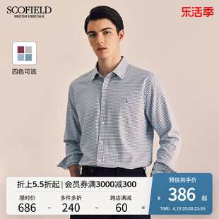 SCOFIELD男装春季商务长袖简约格子衬衫男士舒适时尚衬衣