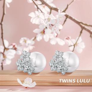 TWINS LULU气质轻奢美国纽约手工镶钻花朵珠三带银针耳环TSL186