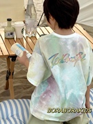 2024夏装波拉韩国女男孩小中大儿童装初中生街舞扎染短袖t恤上衣
