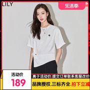 LILY2024夏女装精致绣花时尚通勤款别致扭结基础款百搭T恤衫