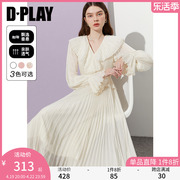 dplay黑标初春温柔仙，女裙法式压褶白色，连衣裙度假连衣裙长裙