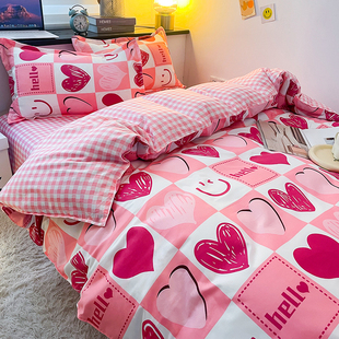 粉色少女心床上四件套单人床单被套1.5学生宿舍寝室被子三件套1.2
