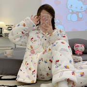 三层夹棉可爱卡通睡衣女冬季加绒加厚甜美HELLOKITTY棉袄家居服