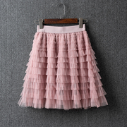 高腰粉色层层网纱蛋糕裙，半身裙女夏季小个子，纱裙半裙中裙仙女短裙
