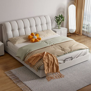 北欧布艺皮床主卧双人，婚床轻奢实木现代简约科技布床1.5米奶油风