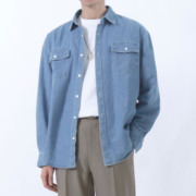shijoin原创pocketime浅蓝工装，水洗牛仔衬衫，男长袖简约200106宽松