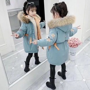 中大女童棉服加厚大毛领棉袄韩版洋气外套秋冬童装儿童中长款上衣