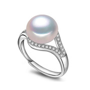 高端天然淡水珍珠外贸，直播925银珍珠，戒指活口微镶锆石戒指女