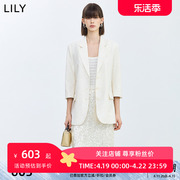 lily2024夏女装(夏女装)气质，通勤款干练简约含亚麻透气九分袖西装外套