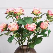 仿真3头香水玫瑰花 塑料婚庆装饰人造花拍摄道具仿真花情人玫
