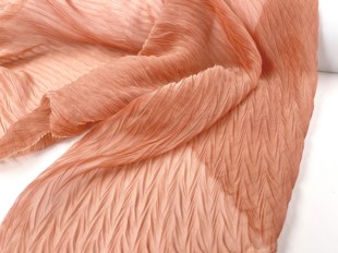 进口百褶橘色幻色横纹肌理压皱褶皱雪纺时装布料衬衫连衣裙面料