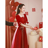 新中式敬酒服2023新娘，中国风酒红纱裙，夏季轻婚纱订婚礼服裙子