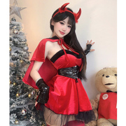妖精喵：小恶魔cosplay红色丝绒圣诞节服装女氛围感性感制服套装
