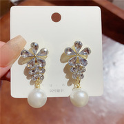 轻奢镶钻花朵水滴珍珠，耳环时尚高级感耳钉，s925银针潮气质耳饰