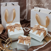 法式香槟金质感蝴蝶结饰品包装盒，珠宝盒耳环项链礼盒可定制logo