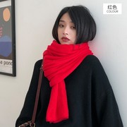 上海故事针织围巾毛线p女冬季大红色酒红色百搭2021大牌高级