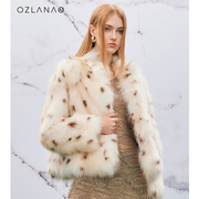 ozlana貉毛渐变豹纹西装2024皮毛，一体冬季保暖皮草外套上衣女