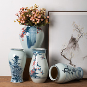 手绘青花瓷花瓶花器花，盆花插中式陶罐，插花摆件复古怀旧仿古