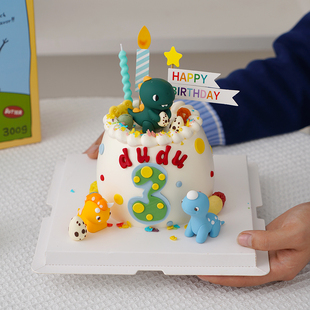 儿童宝宝周岁生日蛋糕装饰可爱卡通小恐龙摆件网红复古烘焙插牌