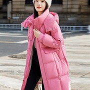 冬天超好看粉色羽绒衣女，中长版2023加厚玫，红色冬季外套