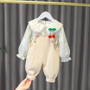 一岁女童秋装女宝宝背带套装洋气婴儿童装小女孩春秋季衣服两件套