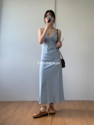 exclusivetype夏季韩国小众，设计感纯色显瘦后背交叉带修身连衣裙