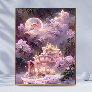 西贝家玫瑰城堡数字油画diy材料治愈风景手绘填遮电表油彩装饰画