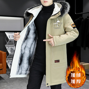 加绒加厚男士外套中长款潮流派克服棉衣冬季男装，夹克2022风衣