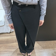 韩国东大门黑色假两件宽松设计款西裤阔腿裤长裤