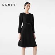 lancy朗姿2023秋冬季黑色，法式a字，连衣裙子女高级感羊毛女装