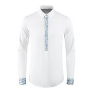 欧美轻奢男装门禁袖子，蓝色字母数码印花长袖，衬衫商务时尚修身衬衣