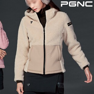 韩国直邮PGNC佩吉酷羽毛球服折扣速干撞色保暖毛绒连帽外套