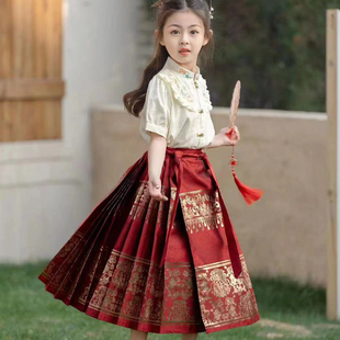 女童马面裙套装夏季2024儿童中国风汉服宝宝儿童节演出两件套