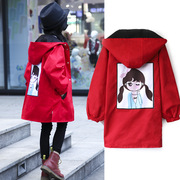 女童过年红色外套春装2024儿童中长款风衣洋气两面穿秋季上衣