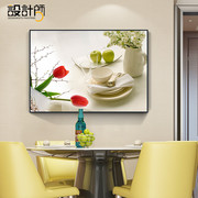 餐厅装饰画现代简约吃饭厅，墙面挂画歺厅餐桌，背景墙壁画单幅水果画