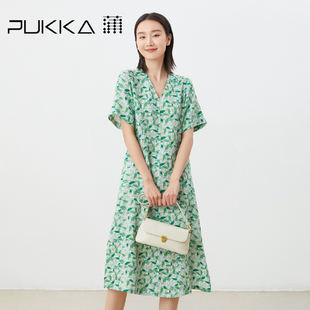 蒲pukka原创设计夏季新定制(新定制)斜纹加厚苎麻优雅法式茶歇连衣裙