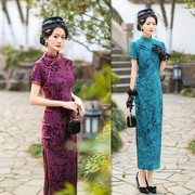 老上海复古中国风，传统长款短袖，旗袍2024春夏中老年女士连衣裙