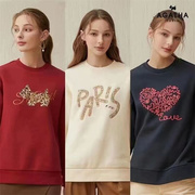 韩国单意大利品牌时尚，字母刺绣抓绒宽松圆领，套头卫衣上衣女3件套