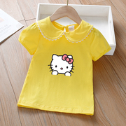 婴儿衣服夏装女宝宝短袖T恤甜美公主娃娃翻领上衣薄款印花打底衫