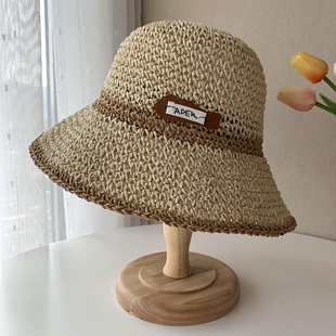 帽子女夏季韩版镂空遮阳帽，可折叠防晒度假手工，编织草帽太阳沙滩帽