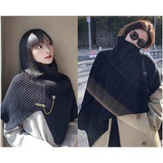 韩国套头秋冬季黑色高领外搭披肩针织围脖开叉羊毛毛衣罩衫围巾女