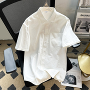 日系男士短袖衬衫夏季简约纯色，休闲衬衣宽松ins百搭潮流韩版上衣