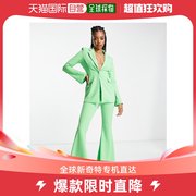 香港直邮潮奢asos女士suit设计长筒针织喇叭夏装绿色裤子