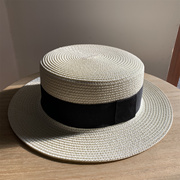 夏季小清新白色平顶草帽女夏海边遮阳防晒草编帽出游度假沙滩帽